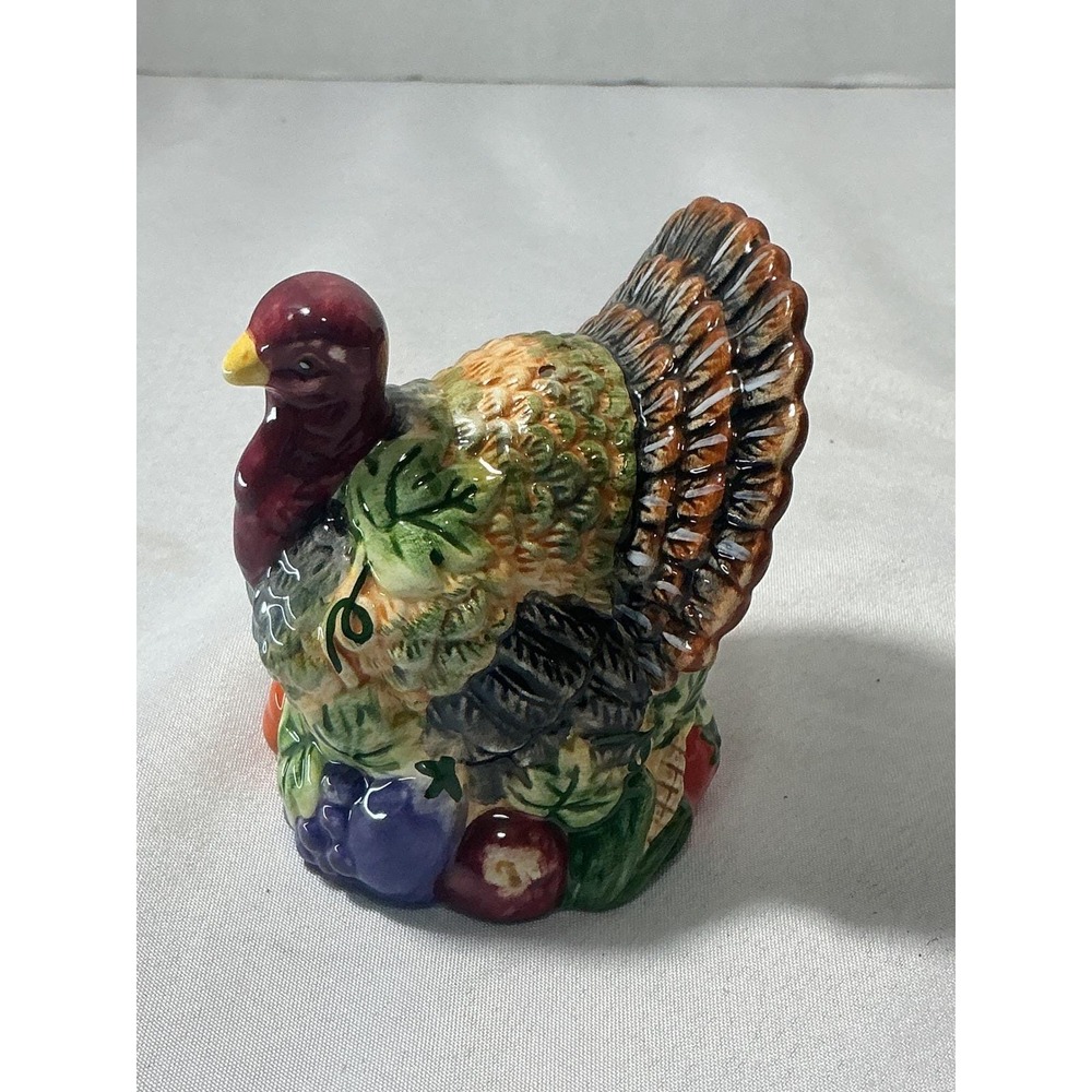 Florida Marketplace Turkey Salt and Pepper Shakers Hand Painted Ceramic Harvest